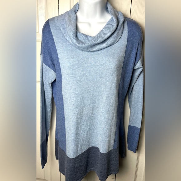 ETCETERA Sweater Cowl Cashmere Blend Colorblock Blue Pullover Long Sleeve XS - Picture 7 of 10